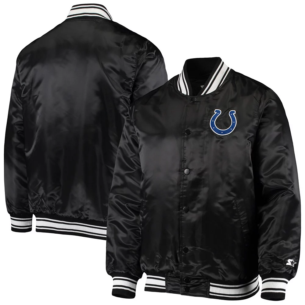 Men's Starter Black Indianapolis Colts Locker Room Satin Varsity Full-Snap Jacket 3 Men's Starter Black Indianapolis Colts Locker Room Satin Varsity Full-Snap Jacket