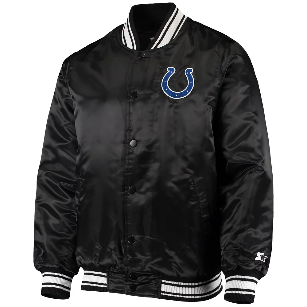 Men's Starter Black Indianapolis Colts Locker Room Satin Varsity Full-Snap Jacket 5 Men's Starter Black Indianapolis Colts Locker Room Satin Varsity Full-Snap Jacket - Image 3