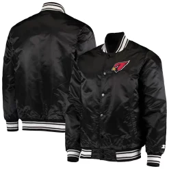 Men's Starter Black Arizona Cardinals Locker Room Satin Varsity Full-Snap Jacket
