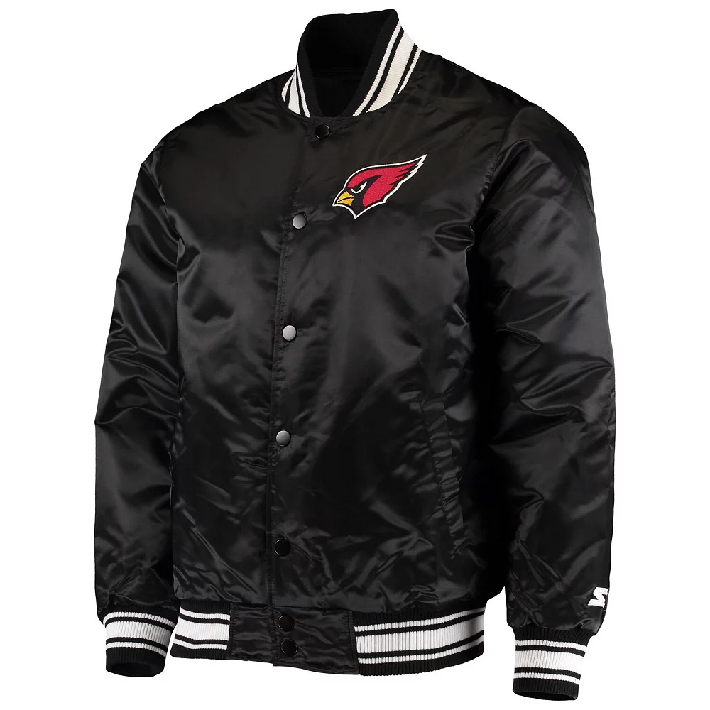 Men's Starter Black Arizona Cardinals Locker Room Satin Varsity Full-Snap Jacket 5 Men's Starter Black Arizona Cardinals Locker Room Satin Varsity Full-Snap Jacket - Image 3