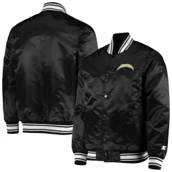 Men's Starter Black Los Angeles Chargers Locker Room Satin Varsity Full-Snap Jacket