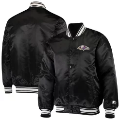 Men's Starter Black Baltimore Ravens Locker Room Satin Varsity Full-Snap Jacket