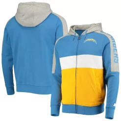 Men's Starter Powder Blue/Gold Los Angeles Chargers Playoffs Color Block Full-Zip Hoodie