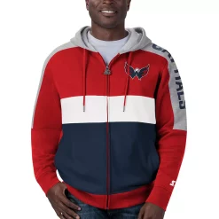 Men's Starter Red/Navy Washington Capitals Playoffs Color Block Full-Zip Hoodie