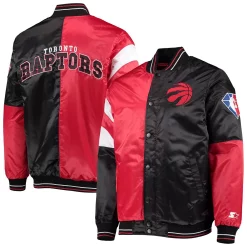 Men's Starter Red/Black Toronto Raptors 75th Anniversary Leader Color Block Satin Full-Snap Jacket