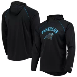 Men's Starter Black Carolina Panthers Raglan Long Sleeve Hoodie T-Shirt