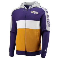 Men's Starter Purple/Gold Baltimore Ravens Playoffs Color Block Full-Zip Hoodie -Philadelphia Eaglest shop 5379385 ALT2