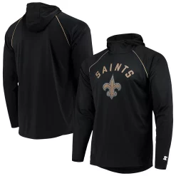 Men's Starter Black New Orleans Saints Raglan Long Sleeve Hoodie T-Shirt