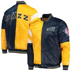 Men's Starter Gold/Navy Utah Jazz 75th Anniversary Leader Color Block Satin Full-Snap Jacket