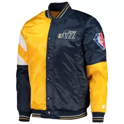 Men's Starter Gold/Navy Utah Jazz 75th Anniversary Leader Color Block Satin Full-Snap Jacket -Philadelphia Eaglest shop 5399070 ALT2