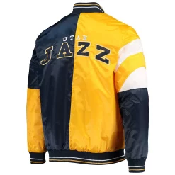 Men's Starter Gold/Navy Utah Jazz 75th Anniversary Leader Color Block Satin Full-Snap Jacket -Philadelphia Eaglest shop 5399070 ALT3