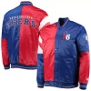 Men's Starter Red/Royal Philadelphia 76ers 75th Anniversary Leader Color Block Satin Full-Snap Jacket -Philadelphia Eaglest shop 5408652