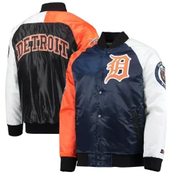 Men's Starter Navy/Orange Detroit Tigers Varsity Tri-Color Satin Full-Snap Jacket
