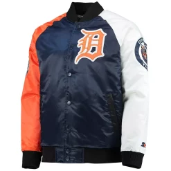 Men's Starter Navy/Orange Detroit Tigers Varsity Tri-Color Satin Full-Snap Jacket -Philadelphia Eaglest shop 5409805 ALT2