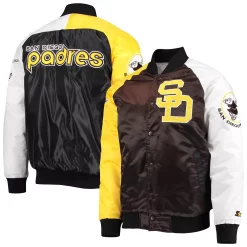 Men's Starter Brown/Gold San Diego Padres Varsity Tri-Color Satin Full-Snap Jacket