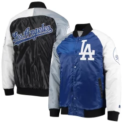 Men's Starter Royal/Gray Los Angeles Dodgers Varsity Tri-Color Satin Full-Snap Jacket
