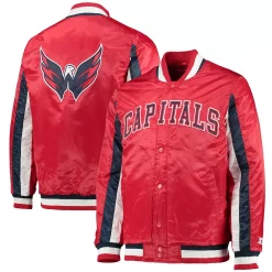 Men's Starter Red/Black Washington Capitals The Ace Varsity Full-Snap Satin Jacket