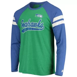 Men's Starter Green/Royal Seattle Seahawks Throwback League Raglan Long Sleeve Tri-Blend T-Shirt -Philadelphia Eaglest shop 5419527 ALT2