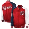 Men's Starter Red/Navy Washington Nationals Reliever Varsity Satin Raglan Full-Snap Jacket 2 Men's Starter Red/Navy Washington Nationals Reliever Varsity Satin Raglan Full-Snap Jacket -Philadelphia Eaglest shop 5729827