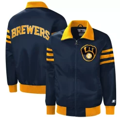 Men's Starter Navy Milwaukee Brewers The Captain II Full-Zip Varsity Jacket -Philadelphia Eaglest shop 5741886 ALT