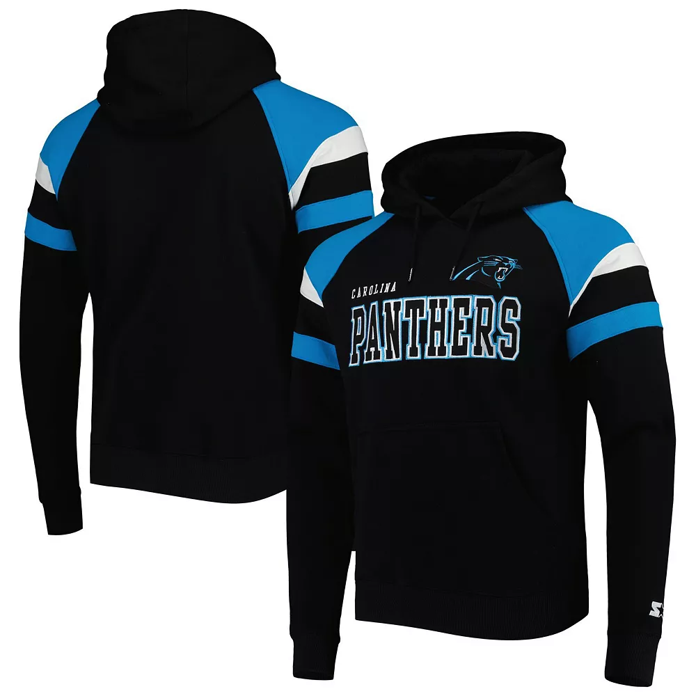 Men's Starter Black Carolina Panthers Draft Fleece Raglan Pullover Hoodie 3 Men's Starter Black Carolina Panthers Draft Fleece Raglan Pullover Hoodie