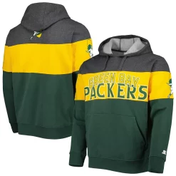 Men's Starter Green/Heather Charcoal Green Bay Packers Extreme Vintage Logos Pullover Hoodie