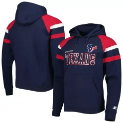 Men's Starter Navy Houston Texans Draft Fleece Raglan Pullover Hoodie