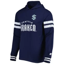 Men's Starter Navy Seattle Kraken Offense Long Sleeve Hoodie T-Shirt -Philadelphia Eaglest shop 5994255 ALT2