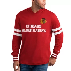 Men's Starter Red/White Chicago Blackhawks Offense Hoodie Long Sleeve T-Shirt