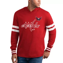 Men's Starter Navy/White Washington Capitals Offense Hoodie Long Sleeve T-Shirt