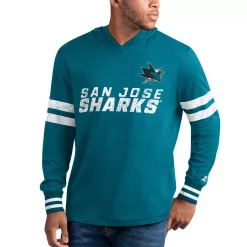Men's Starter Teal/White San Jose Sharks Offense Hoodie Long Sleeve T-Shirt