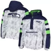 Men's Starter White/College Navy Seattle Seahawks Thursday Night Gridiron Raglan Half-Zip Hooded Jacket -Philadelphia Eaglest shop 6025041