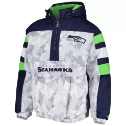 Men's Starter White/College Navy Seattle Seahawks Thursday Night Gridiron Raglan Half-Zip Hooded Jacket -Philadelphia Eaglest shop 6025041 ALT2