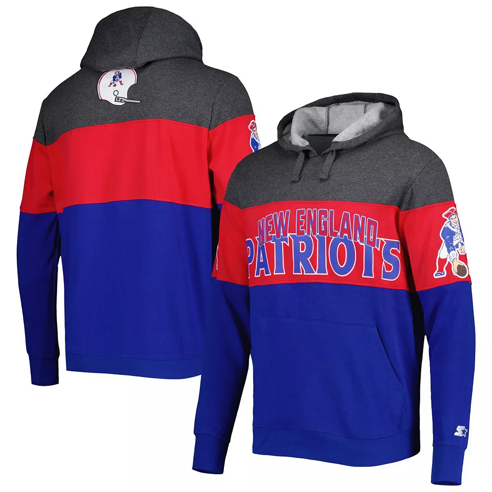 Men's Starter Royal/Heather Charcoal New England Patriots Extreme Vintage Logos Pullover Hoodie 3 Men's Starter Royal/Heather Charcoal New England Patriots Extreme Vintage Logos Pullover Hoodie