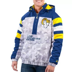 Men's Starter White/Royal Los Angeles Rams Thursday Night Gridiron Raglan Half-Zip Hooded Jacket