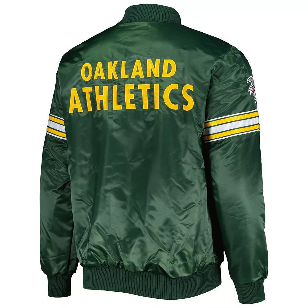 Men's Starter Green Oakland Athletics Pick & Roll Satin Varsity Full-Snap Jacket 6 Men's Starter Green Oakland Athletics Pick & Roll Satin Varsity Full-Snap Jacket - Image 4