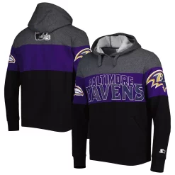 Men's Starter Heather Charcoal/Purple Baltimore Ravens Extreme Pullover Hoodie