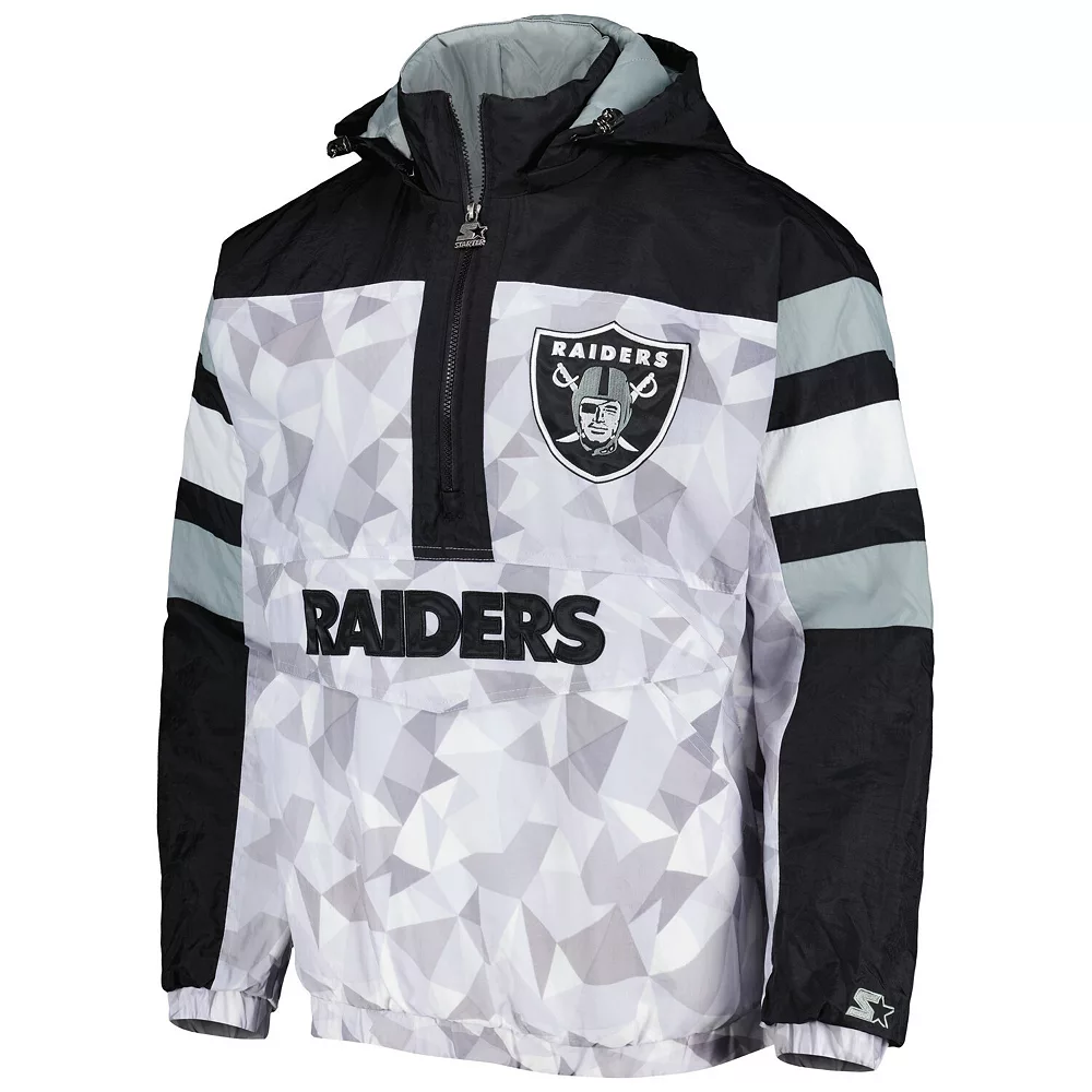 Men's Starter White/Black Las Vegas Raiders Thursday Night Gridiron Raglan Half-Zip Hooded Jacket 5 Men's Starter White/Black Las Vegas Raiders Thursday Night Gridiron Raglan Half-Zip Hooded Jacket - Image 3