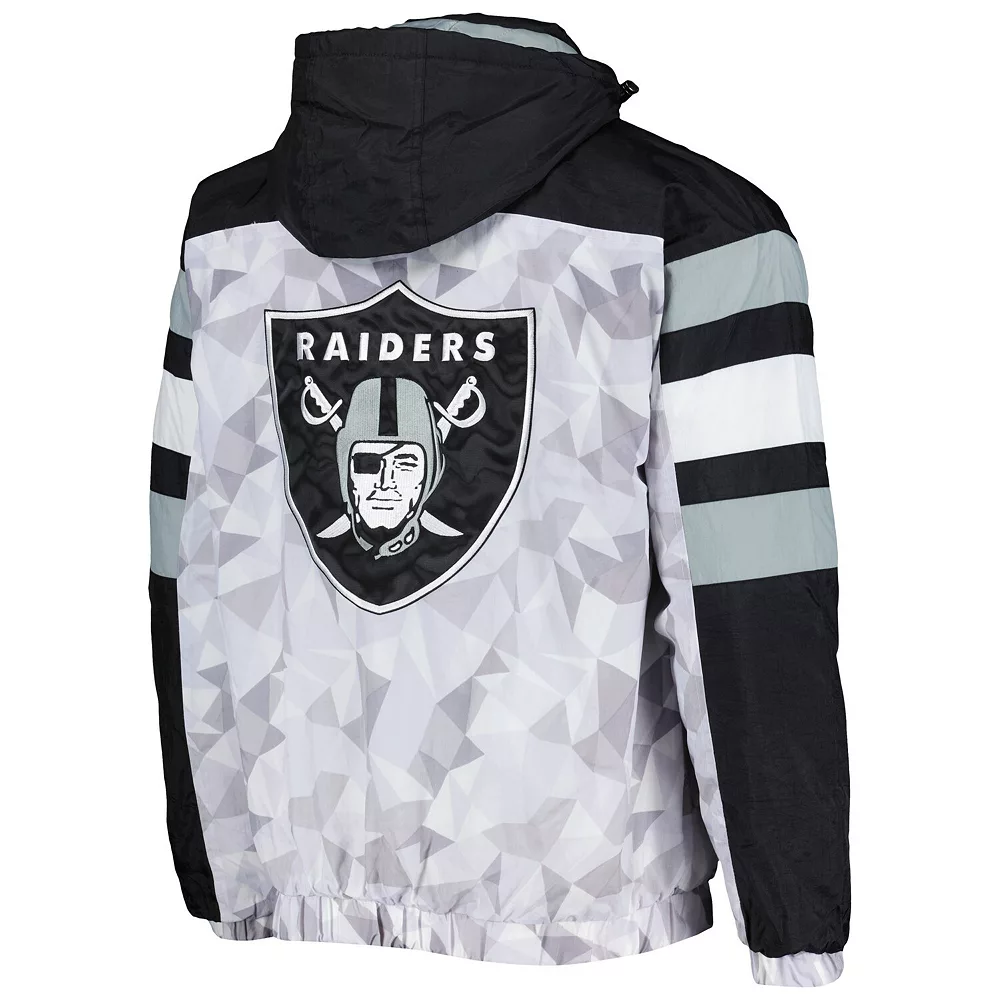 Men's Starter White/Black Las Vegas Raiders Thursday Night Gridiron Raglan Half-Zip Hooded Jacket 6 Men's Starter White/Black Las Vegas Raiders Thursday Night Gridiron Raglan Half-Zip Hooded Jacket - Image 4