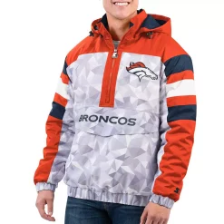 Men's Starter White/Orange Denver Broncos Thursday Night Gridiron Raglan Half-Zip Hooded Jacket
