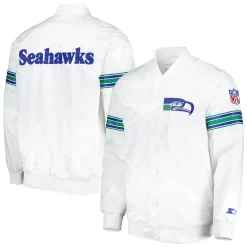 Men's Starter White Seattle Seahawks The Power Forward Full-Snap Jacket