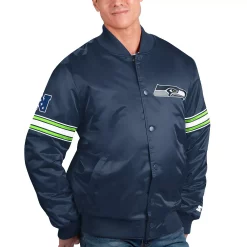 Men's Starter College Navy Seattle Seahawks The Pick and Roll Full-Snap Jacket