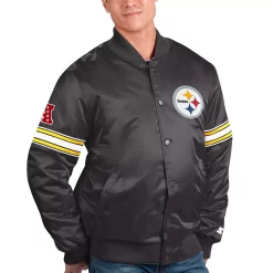 Men's Starter Black Pittsburgh Steelers The Pick and Roll Full-Snap Jacket