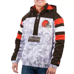 Men's Starter White/Brown Cleveland Browns Thursday Night Gridiron Raglan Half-Zip Hooded Jacket