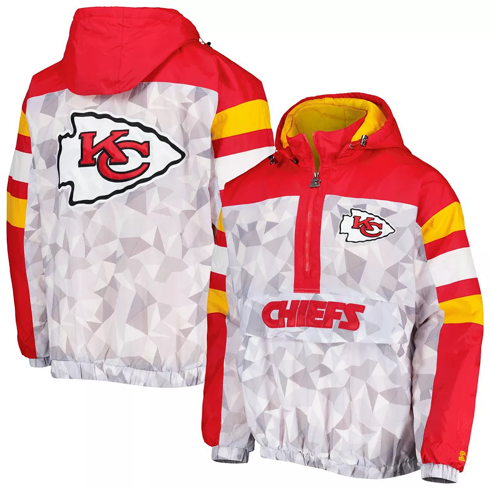 Men's Starter White/Red Kansas City Chiefs Thursday Night Gridiron Raglan Half-Zip Hooded Jacket 3 Men's Starter White/Red Kansas City Chiefs Thursday Night Gridiron Raglan Half-Zip Hooded Jacket - Image 2