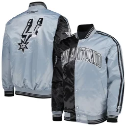 Men's Starter Black/Silver San Antonio Spurs Fast Break Satin Full-Snap Jacket