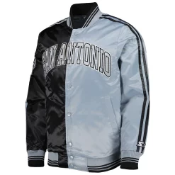 Men's Starter Black/Silver San Antonio Spurs Fast Break Satin Full-Snap Jacket -Philadelphia Eaglest shop 6089972 ALT2