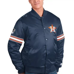Men's Starter Navy Houston Astros Pick & Roll Satin Varsity Full-Snap Jacket