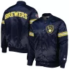 Men's Starter Navy Milwaukee Brewers Pick & Roll Satin Varsity Full-Snap Jacket -Philadelphia Eaglest shop 6090430