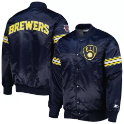 Men's Starter Navy Milwaukee Brewers Pick & Roll Satin Varsity Full-Snap Jacket -Philadelphia Eaglest shop 6090430 ALT